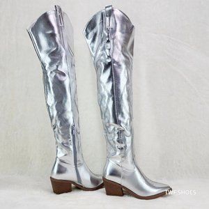 Silver Knee-High Boots